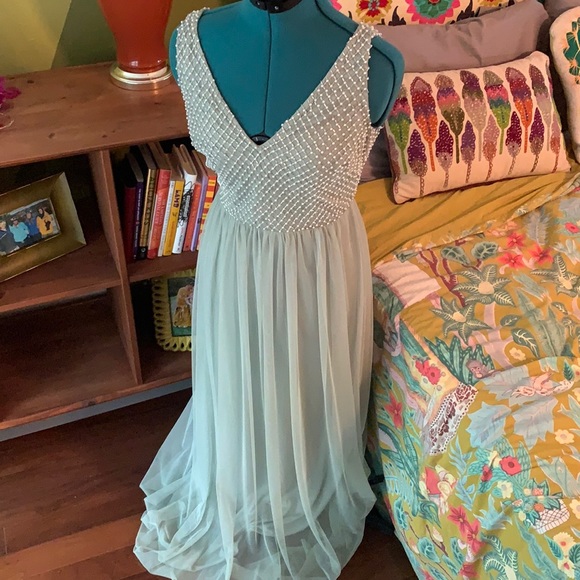BHLDN Dresses & Skirts - Sage/pastel green pearl and bead gown